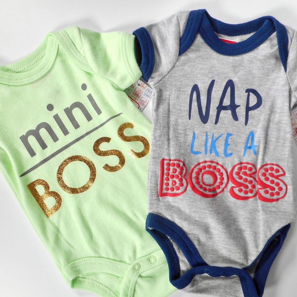 2 NWT Newborn 0-3 Mo Baby Romper Mini Boss Nap 1-Piece Mint Green Infant